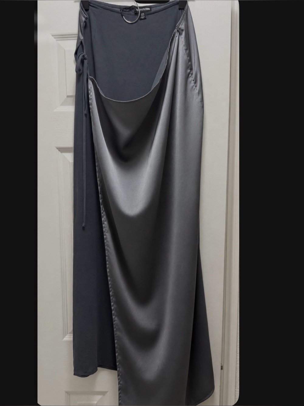 Satin Panel Long Skirt - Black